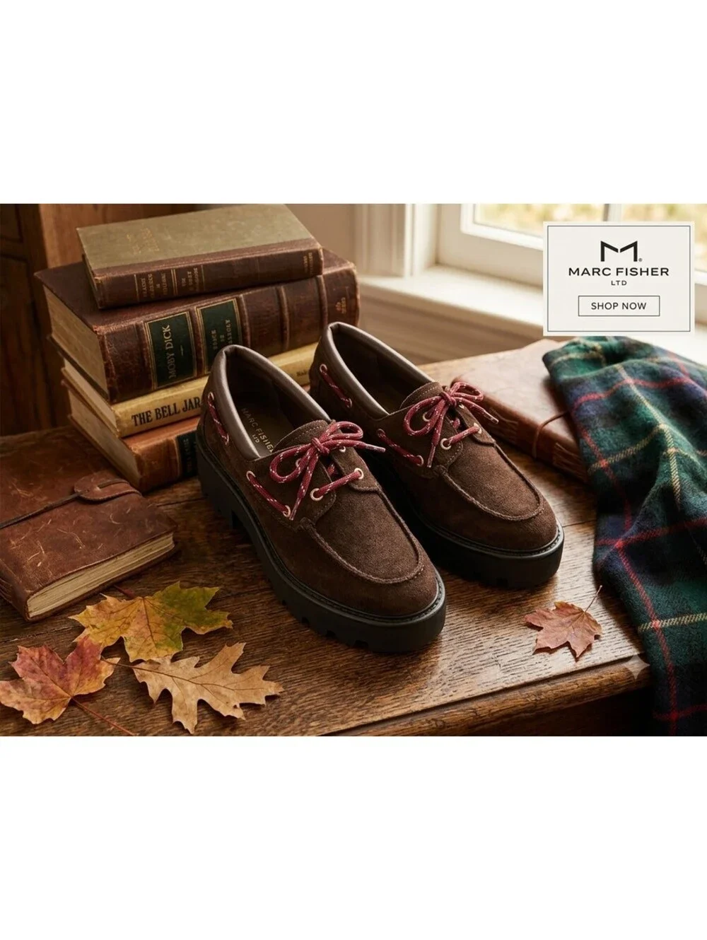 Marc Fisher Brown Suede Platform Lug-Sole Boat Shoes(Size 8)